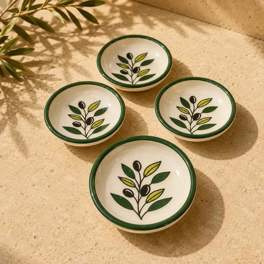 Handmade Ceramic Appetizer Plates – Set of 6 Olive Branch Mini Plates for Entertaining