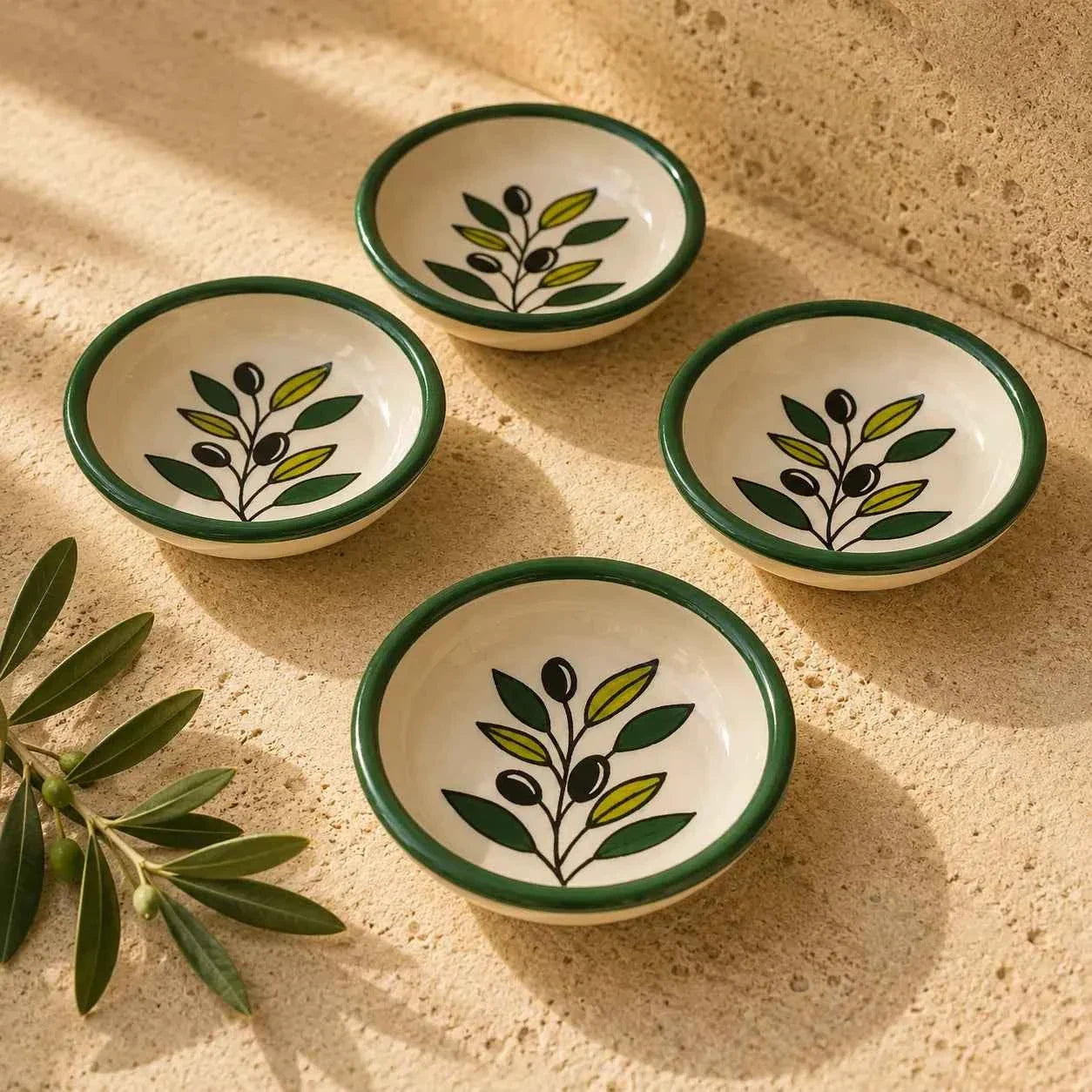 Handmade Ceramic Appetizer Plates – Set of 6 Olive Branch Mini Plates for Entertaining