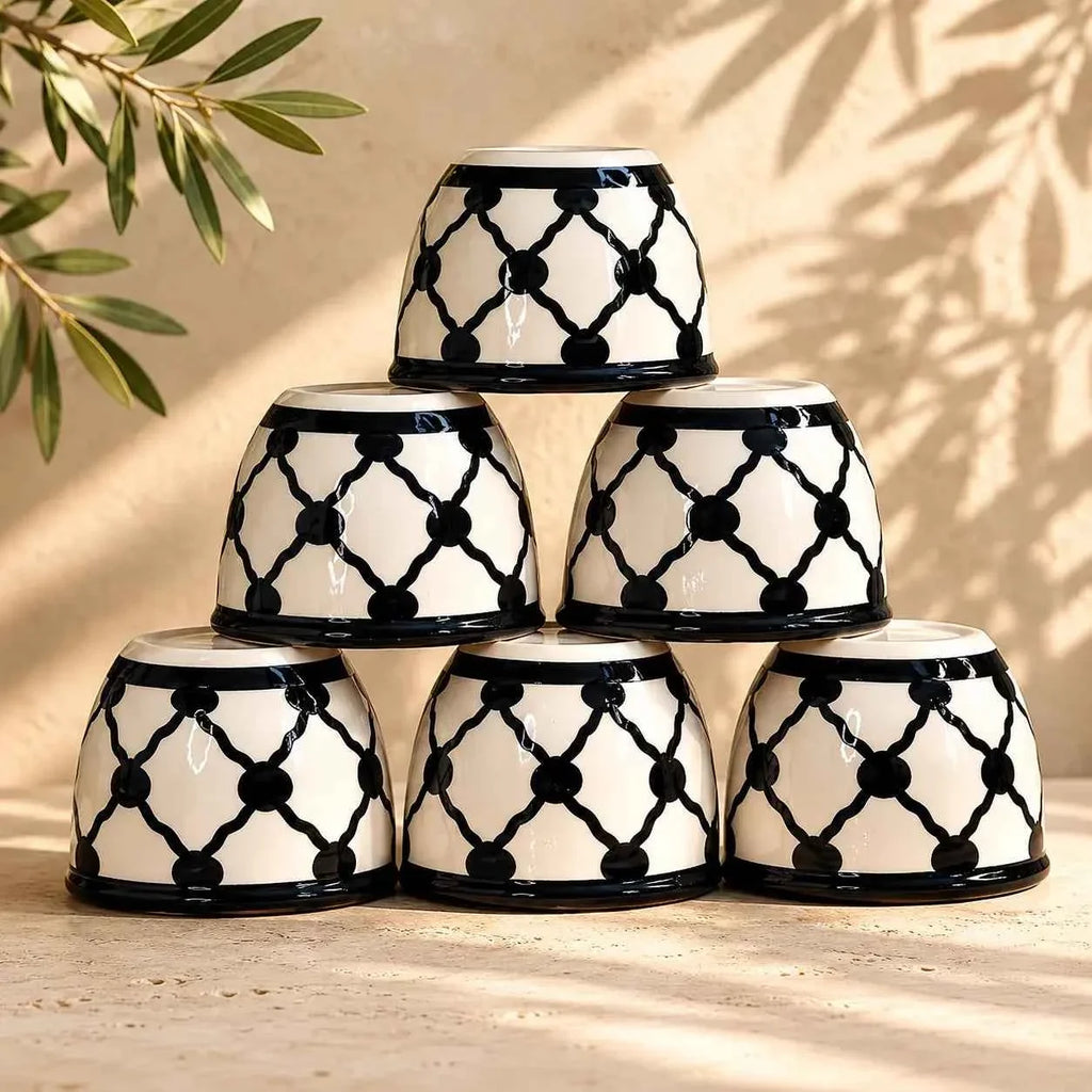 Palestinian Ceramic Coffee Cups Set of 6 – Handcrafted Arabic Espresso Finjan for Authentic Coffee Experience