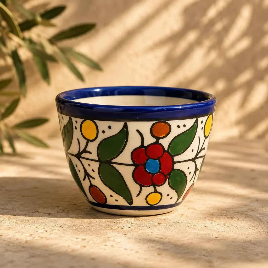 Palestinian Ceramic Coffee Cups Set of 6 – Handcrafted Arabic Espresso Finjan for Authentic Coffee Experience