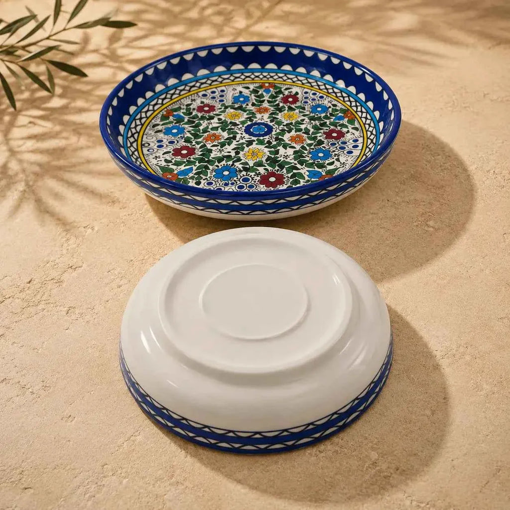 Handmade Ceramic Serving Bowl – Beautifully Designed Floral Pasta & Salad Bowl for Everyday Use