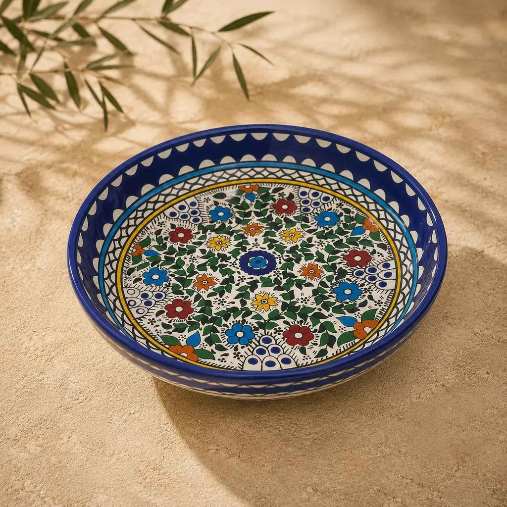 Handmade Ceramic Serving Bowl – Beautifully Designed Floral Pasta & Salad Bowl for Everyday Use