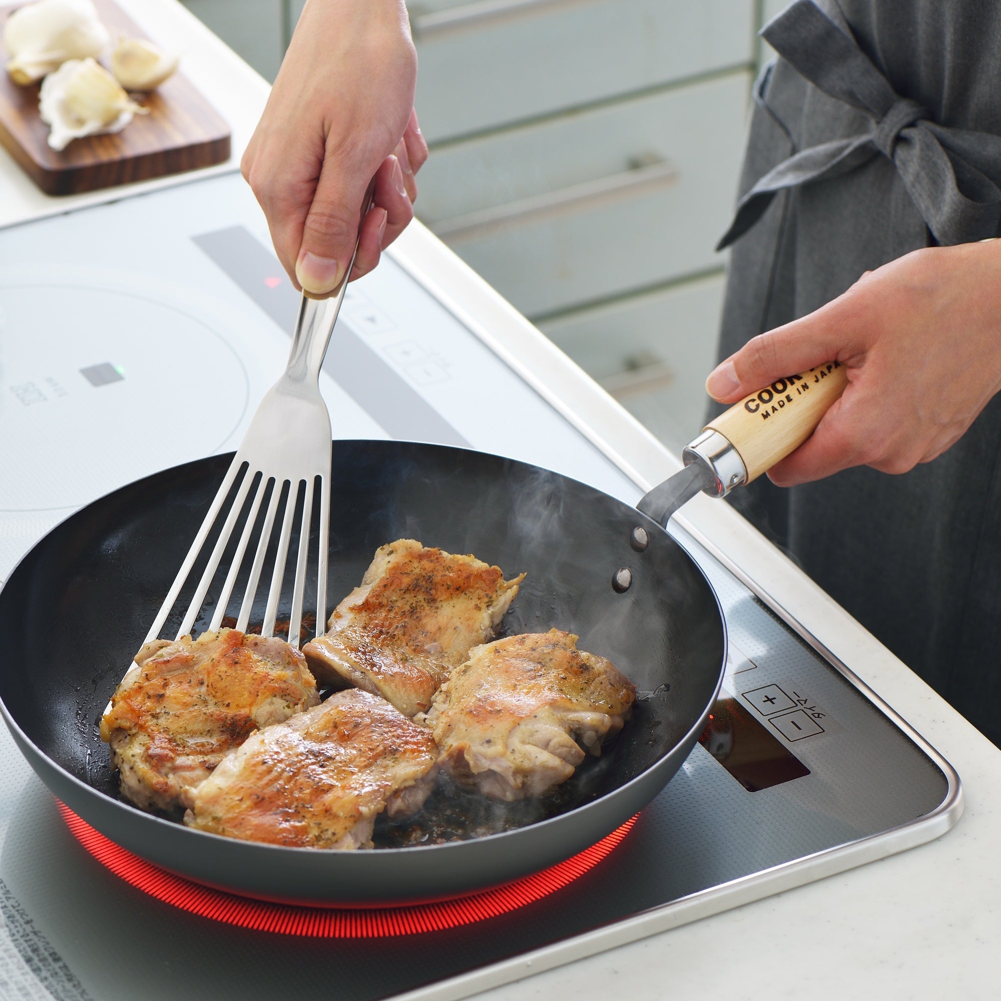 Yoshikawa Cook-Pal Ren 24cm Nitrided Carbon Steel Deep Frying Pan