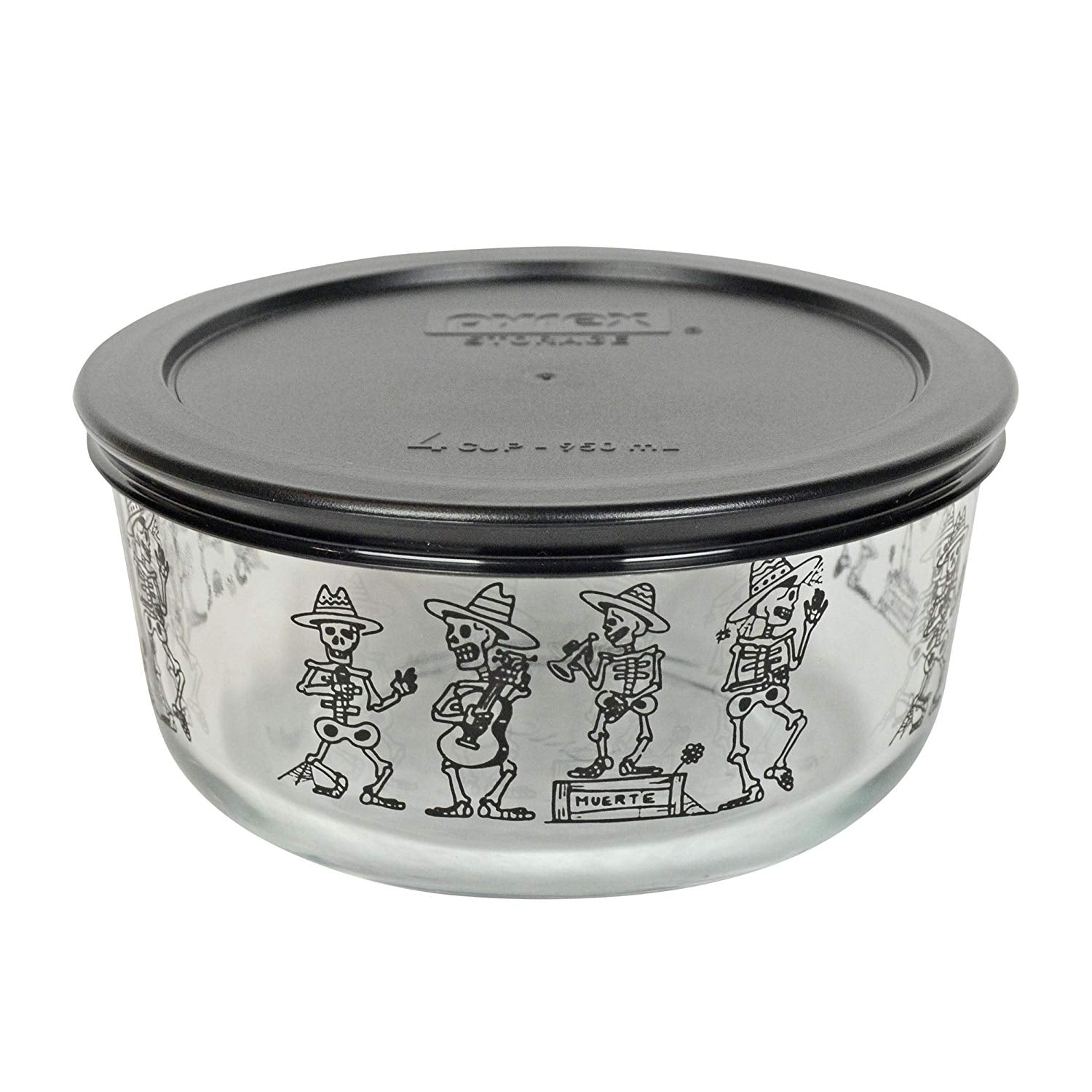 4 Cup Decorated Pyrex Halloween Mariachi Skeleton