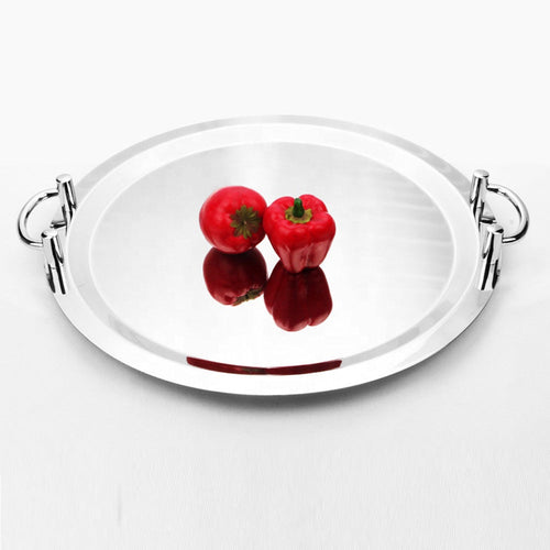 16" Stainless Steel Round Serving Tray with Silver Handles