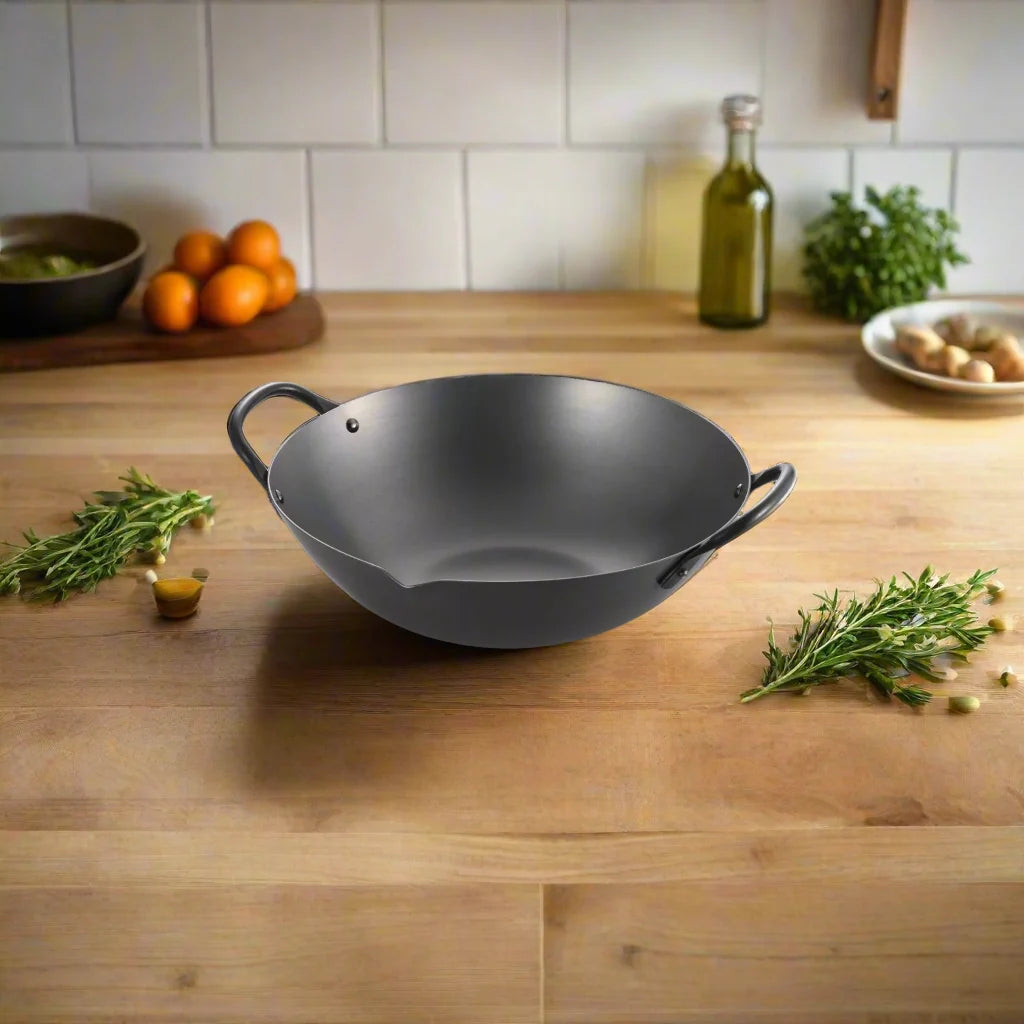 Yoshikawa Cook-Pal Ren 36cm Nitrided Carbon Steel Guangdong Round-Bottom Wok