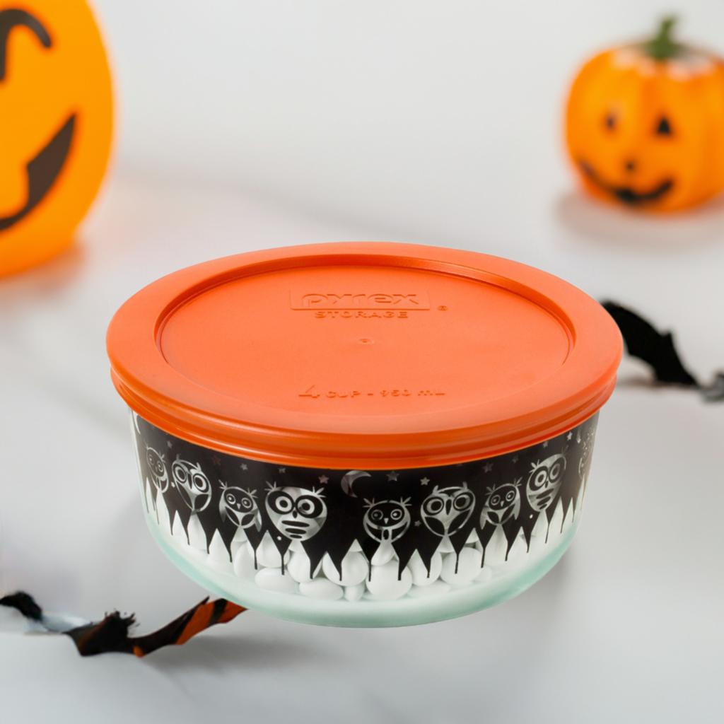 4 Cup Decorated Pyrex Halloween Owl