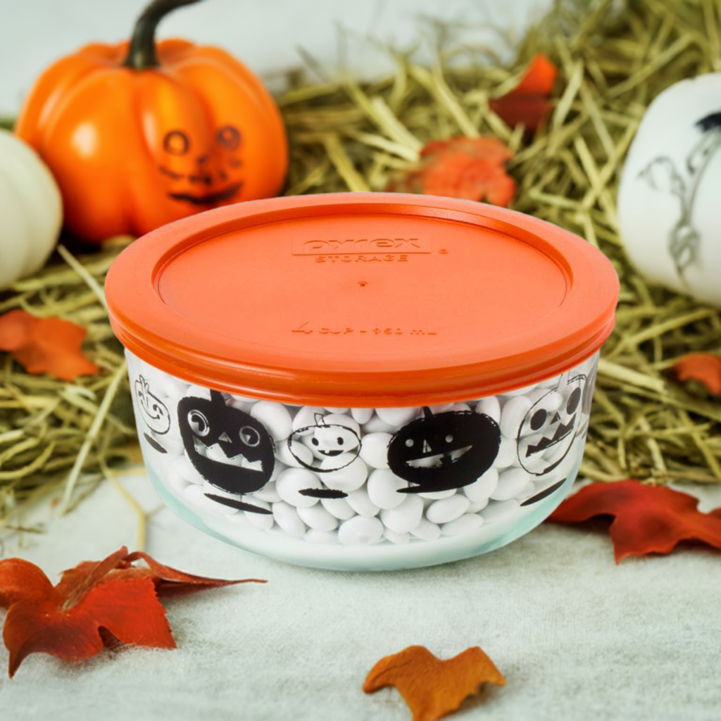 4 Cup Decorated Pyrex Halloween Pumpkin