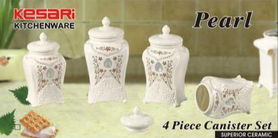 Ceramic Canister 4 Piece Set Pearl